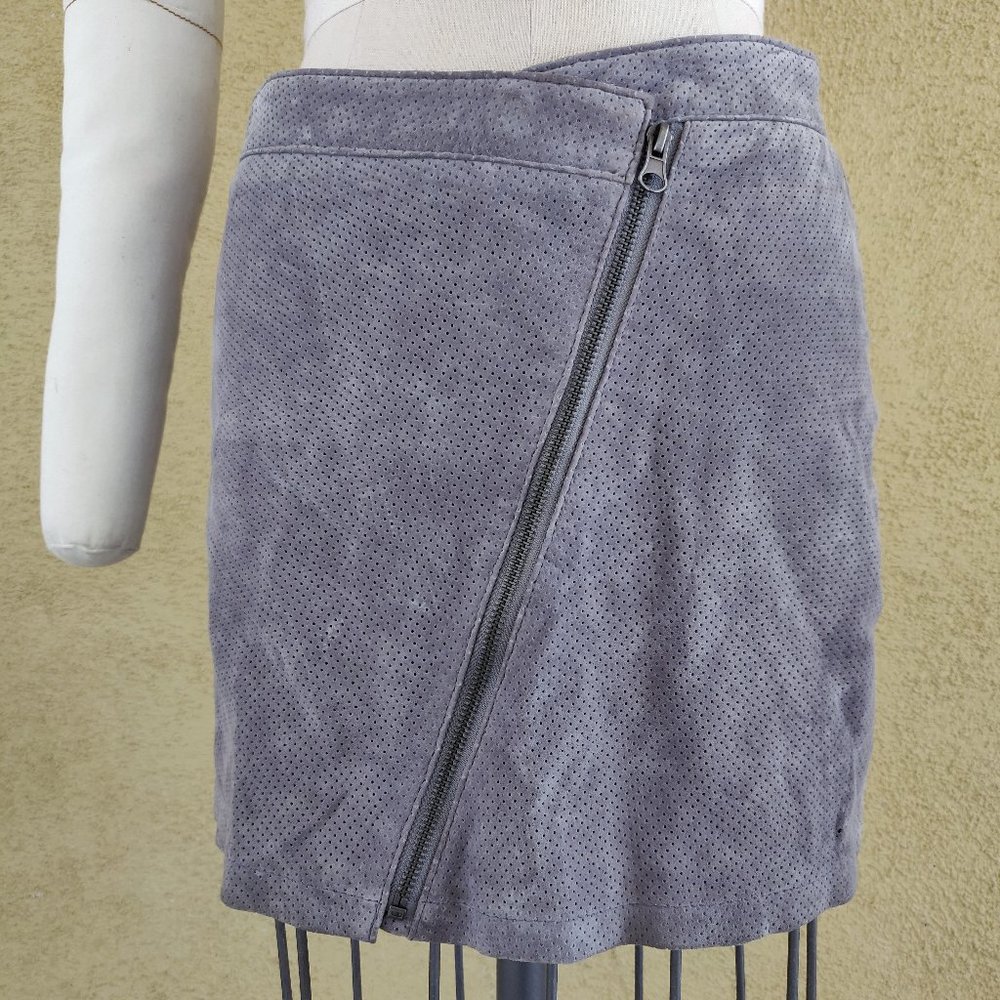 Perforated Faux Leather Grey Asymmetric Mini Skirt